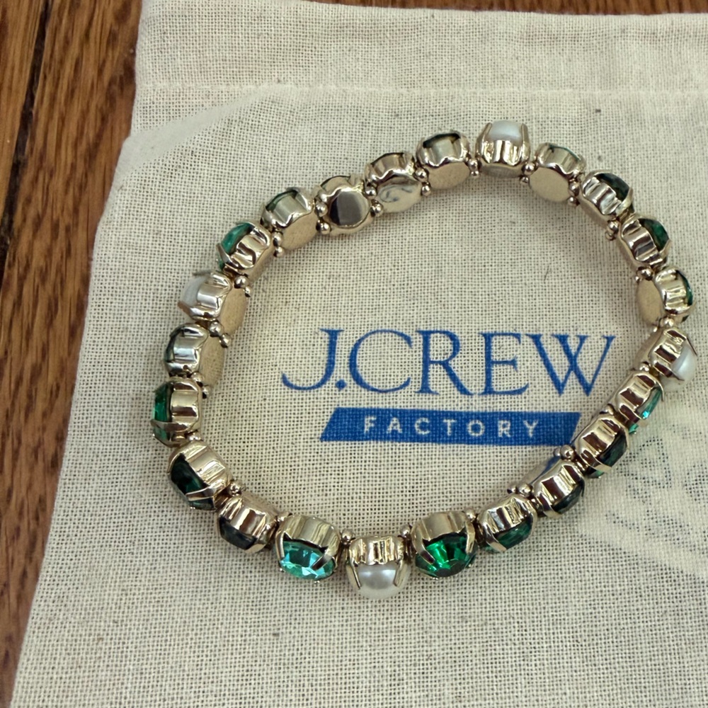 J. Crew Factory Crystal and Pearl Stretch Bracelet - Bright Patina
